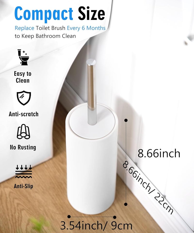 Viosuniu Matt White Ceramic Toilet Brush and Holder Set, Durable Bristles Non Scratch Toilet, Long Stainless Steel Handle, Freestanding Toilet Bowl Cleaners Brush, Scrubber Brush for Toilet - Image 5